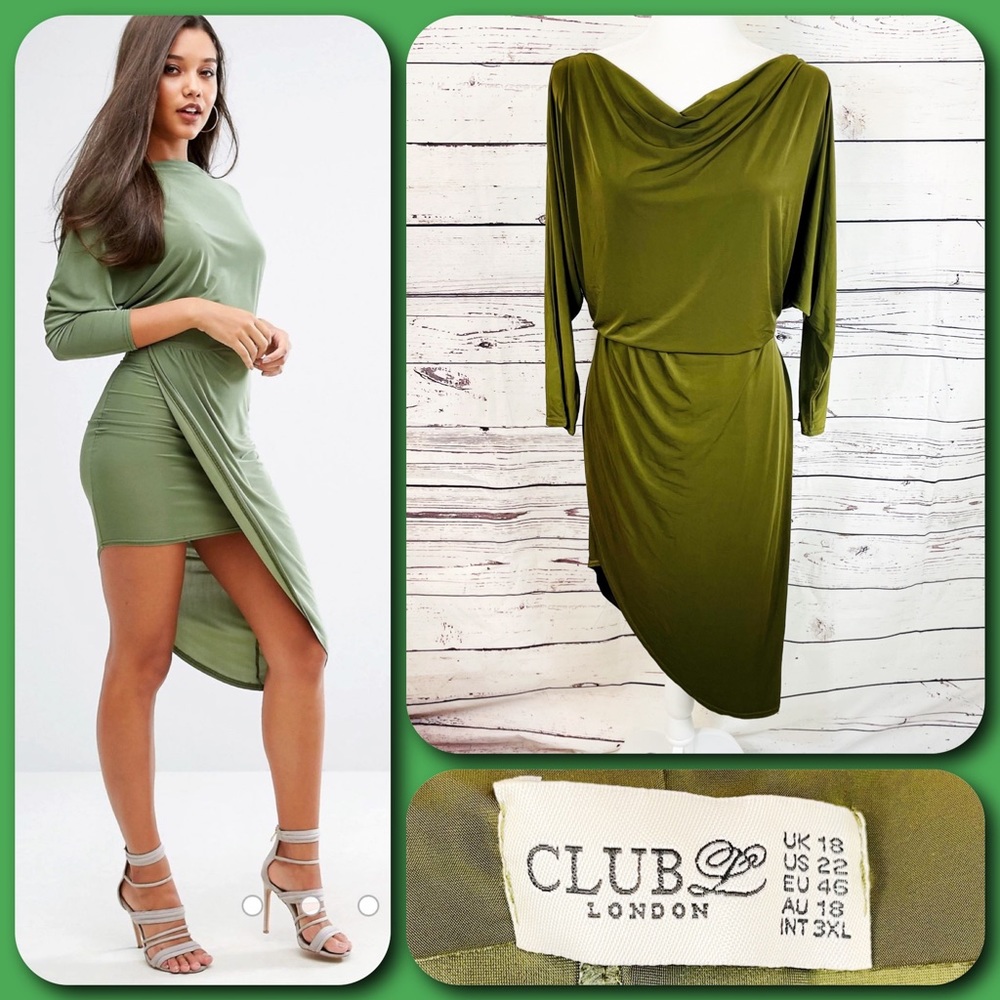 Club L London Slashed Neck Wrap Skirt Midi Dress